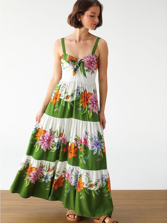 FARM Rio Dresses & Skirts - FARM Rio White Maxi Dress with Green Straps and Multicolor Floral Print